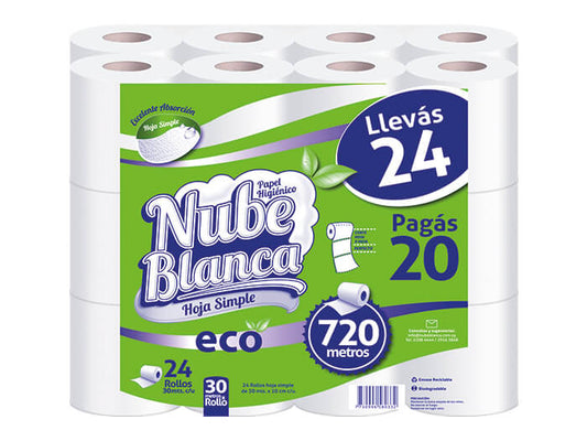 PAPEL HIGIÉNICO NUBE BLANCA HOJA SIMPLE